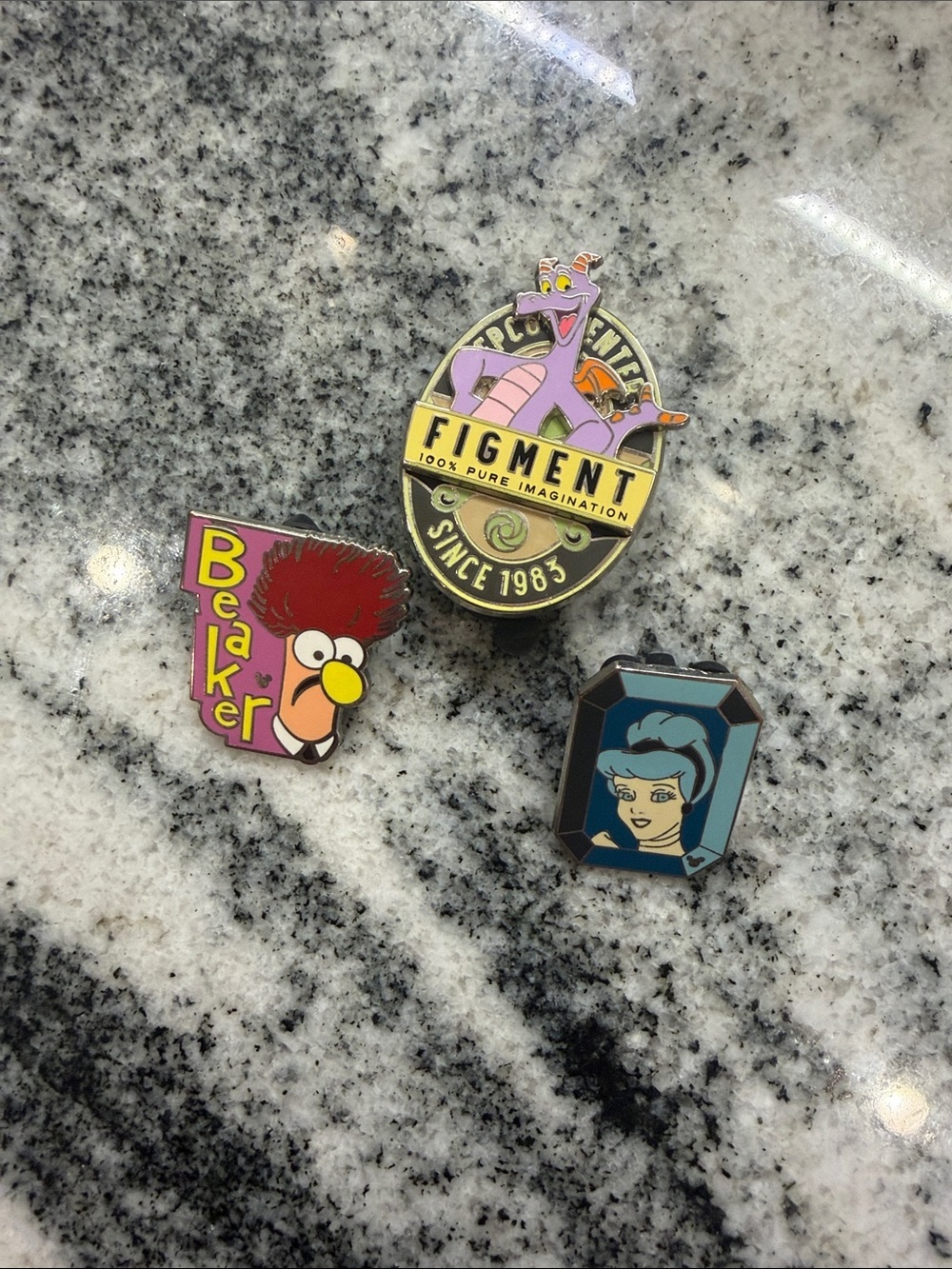 Disney Enamel Pin Set - Figment , Beaker, Cinderella